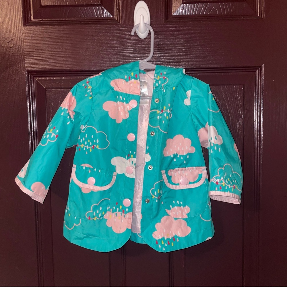 Carter’s Baby Girls Pink & Teal Raincoat with Pink Cloud Pattern 12M